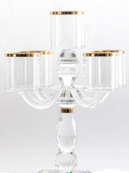 Real Crystal 5 Cup Candelabra Gold Rimmed