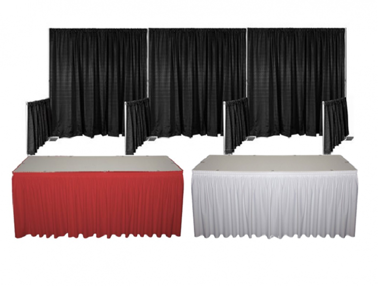 Table Skirt - Black 14' Banjo With Clips Drape and Skirting