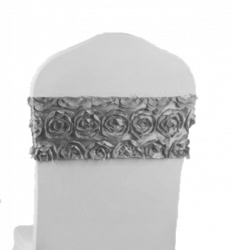 Chair Sash - Silver Rosette Spandex Chair Sashes Rental