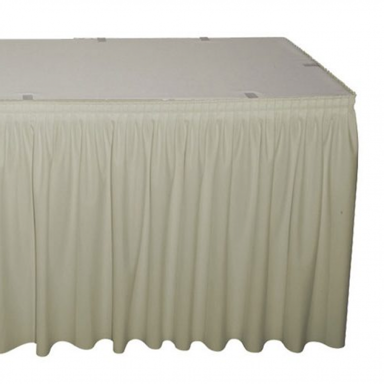 Table Skirt - Ivory 14'  Polyester With Clips Drape and Skirting