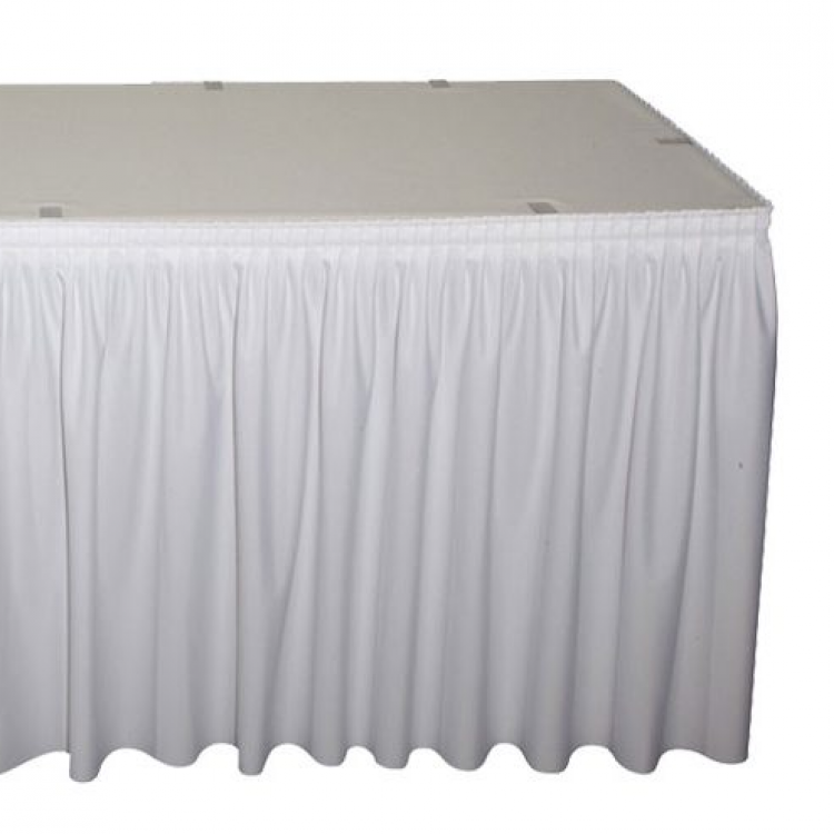 Table Skirt - White 14'  Polyester With Clips Drape and Skirting