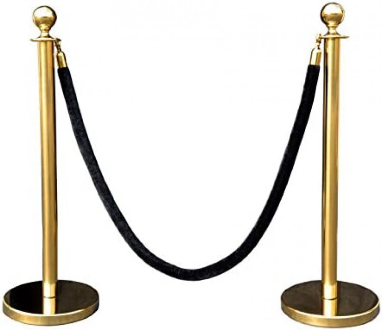 Stanchions Single Pole with Black Velour Rope W/Gold