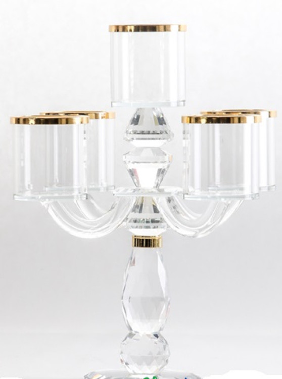 Real Crystal 5 Cup Candelabra Gold Rimmed