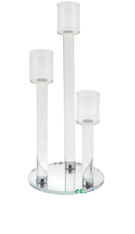 Crystal Candelabra Round 3 Cylinder Cups - 18 1/4 Tall Cent